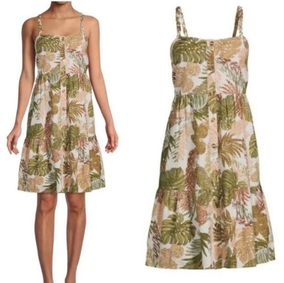 Tropical Green and Brown Women's Dress ,BEACHLUNCHLOUNGE, Medium - Picture 1 of 8